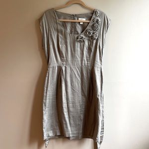 LOFT Grey Mini Polka Dot Cotton Dress